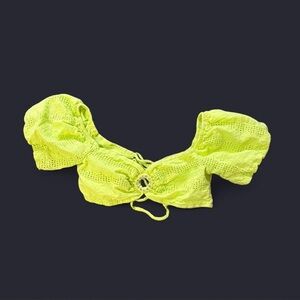 Neon Lime Eyelet Crop Top with Puff Sleeves